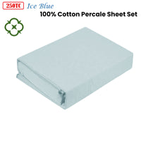 Kingtex 250TC 100% Cotton Percale Sheet Set Ice Blue Single