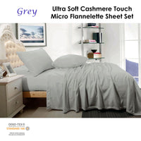 Shangri La Cashmere Touch Micro Flannelette Sheet Set Grey Queen
