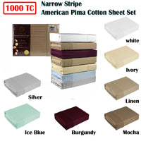 Ramesses 1000TC American Pima Cotton Narrow Stripe Sheet Set Burgundy King