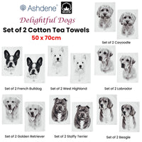 Set of 2 Delightful Dogs Cotton Kitchen Tea Towels 50 x 70 cm Cavoodle