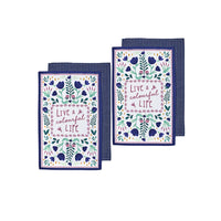 Ladelle Villa Set of 4 Cotton Kitchen Towels Blue