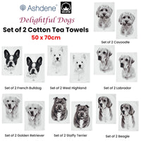 Set of 2 Delightful Dogs Cotton Kitchen Tea Towels 50 x 70 cm Staffy Terrier