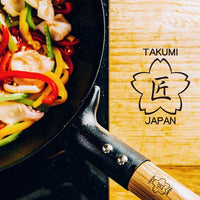 Takumi Premium Magma Plate Cast Iron Wok - Made in Japan - 28cm
