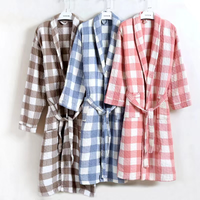 Luxury Bathrobe - Elegant Classic style Middle Checks Range Color Coffee Brown Size L