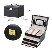 Jewellery Box With Mirror Double Drawers Organizer Storage Lock Case(Black)