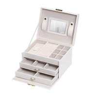 Jewellery Box With Mirror Double Drawers Organizer Storage Lock Case(White)