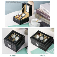 Watch Box Organizer Case Jewelry Display Tray Glass Top PU Leather(2 Slot)