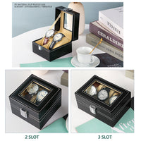 Watch Box Organizer Case Jewelry Display Tray Glass Top PU Leather(3 Slot)