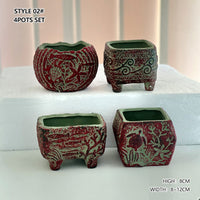 4/5/6 Pots Set Ceramic Clay Pottery Pots Succulent Flower Planter Draining Hole(Style 02# 4 Pots Set)