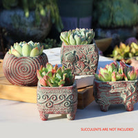 4/5/6 Pots Set Ceramic Clay Pottery Pots Succulent Flower Planter Draining Hole(Style 02# 4 Pots Set)