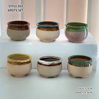 4/5/6 Pots Set Ceramic Clay Pottery Pots Succulent Flower Planter Draining Hole(Style 05# 6 Pots Set)