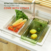 2 Pack Retractable Dish Drying Rack Basket Drainer Over The Sink(Clear)