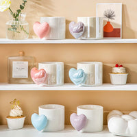Lovely 5D Heart Love Ceramic Cup Mug Puffy Heart Handle with Gift Box (Blue)