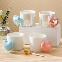 Lovely 5D Heart Love Ceramic Cup Mug Puffy Heart Handle with Gift Box (Blue)