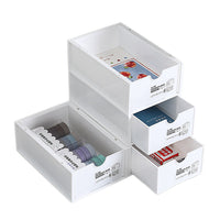 4 Pcs Set Stackable Desktop storage Box Drawer Transparent Plastic Stationery Cosmetic Organizer Box(White)