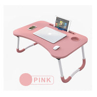Foldable Desk Laptop Stand Table Bed Computer Study Adjustable Portable Cup Slot(Pink)