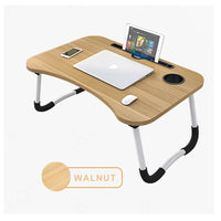 Foldable Desk Laptop Stand Table Bed Computer Study Adjustable Portable Cup Slot(Walnut)