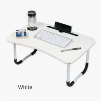 Foldable Desk Laptop Stand Table Bed Computer Study Adjustable Portable Cup Slot(White)
