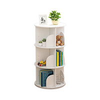 White Wooden Circular 360ýÿýÿ Rotating Bookshelf Display Storage Stand(3 Layers)