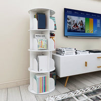 White Wooden Circular 360° Rotating Bookshelf Display Storage Stand(4 Layers)