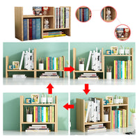 Resize-able Thick Wood Desktop Bookshelf Display Rack Unit(White)