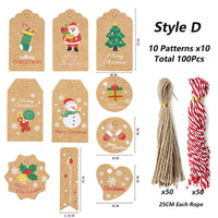 100Pack Xmas Decoration 350g Thicken Kraft Paper Gift Tag Wrapping Kraft Tag Hang Tags(Style D)