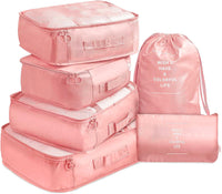 6 Pcs Waterproof Compression Packing Cubes Large Travel Luggage Organizer Storage (Pink)