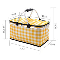 Collapsible Outdoor Camping Portable Insulated Picnic Basket Camping Picnic Ice Pack(Yellow Grid)