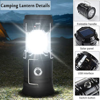 LED Camping Lamp Solar Powered Rechargeable USB Torch Waterproof Emergency Light Lantern
