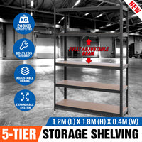 5-Tier Garage Shelving Warehouse Rack 1.8M x 1.2M Racking Storage shelves 1000Kg