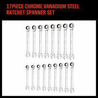 17Pc Ratchet Spanner Set Metric Combination Wrenches Open End Ring CR-V 8-24mm