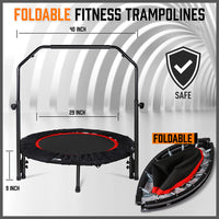 40" Mini Fitness Trampoline Gym Rebounder Handrail 4-Level Height Foam Handle