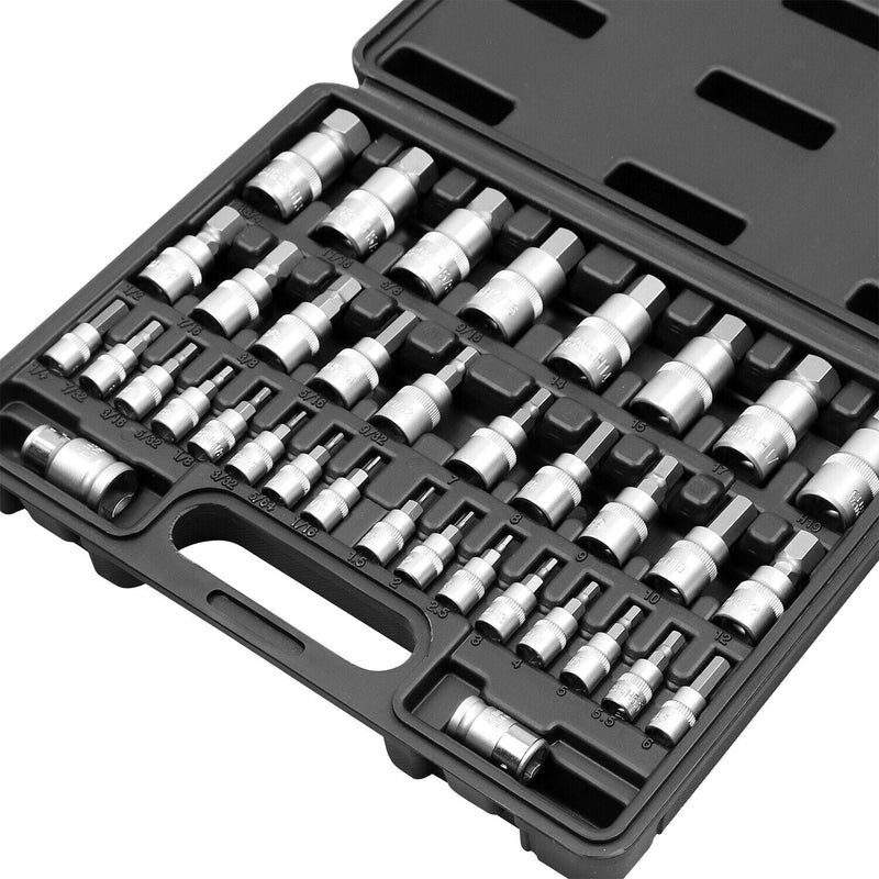 36-Piece Hex Bit Socket Set, SAE and Metric Sizes, S2 Steel Hex Bits, Chrome Vanadium Steel Sockets and Adapters with Storage Case Kings Warehouse Australia