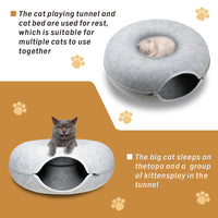 Medium Cat Tunnel Bed Light Grey Felt Pet Puppy Nest Cave House Interactive Toy