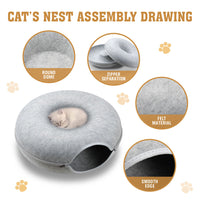 Medium Cat Tunnel Bed Light Grey Felt Pet Puppy Nest Cave House Interactive Toy
