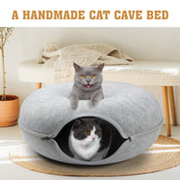 59 x 29cm Cat Tunnel Bed Dark Grey Felt Pet Puppy Nest Cave Toy Light Grey