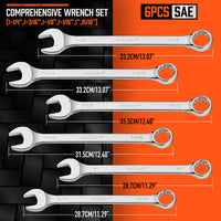 6Pc Extra Big Imperial Combination Spanner Ring Open Ended Combo Wrench Work