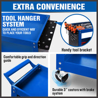 Blue 3-Tier Tool Cart Storage Trolley Toolbox Workshop Garage Organiser 150kg Blue