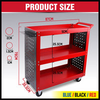 Red 3-Tier Tool Cart Storage Trolley Toolbox Workshop Garage Organiser 150kg Red