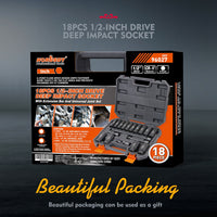 18Pc Deep Impact Socket Set Imperial / SAE Extension Flexible Adaptor 1/2" Drive