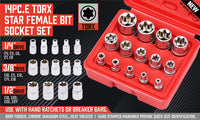 14Pc E Torx Socket Set Female Start Bit External Hex Torque E4-E24 With Case