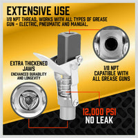 Grease Gun Coupler Quick Release & Lock 1/8   NPT Rated 10,000 PSI Storage Case