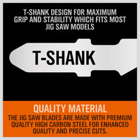 25Pc T-shank Jig Saw Blades Set For Wood Plastic Metal Sheet Cutting BIM HSS HCS