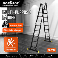 HORUSDY 5.7M Aluminium Folding Step Ladder Extension Multi-Purpose Ladders 150KG
