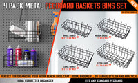 4Pc Pegboard Baskets Set Storage Bins Peg Board Organizer 4 Size Display Hangers