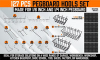 127Pc Pegboard Hooks Set Storage Baskets Organizer Hanger Inc. 4 Small Peg Board