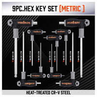 18-Piece T-Handle Hex Key Set, SAE/Imperial & Metric Sizes Allen Wrench Set Long Arm with Ball End