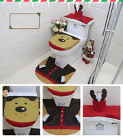 4pcs Christmas Toilet Seat Cover Rug Bathroom Set Santa Snowman Xmas Home Décor, Reindeer