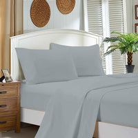 1000TC Double Size Bed Soft Flat & Fitted Sheet Set Silver