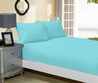 1000TC Ultra Soft Fitted Sheet & 2 Pillowcases Set - Queen Size Bed - Aqua